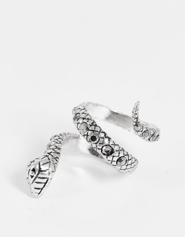 Reclaimed Vintage inspired ring with snake design and stones in silver exclusive at ASOS商品第2张图片规格展示