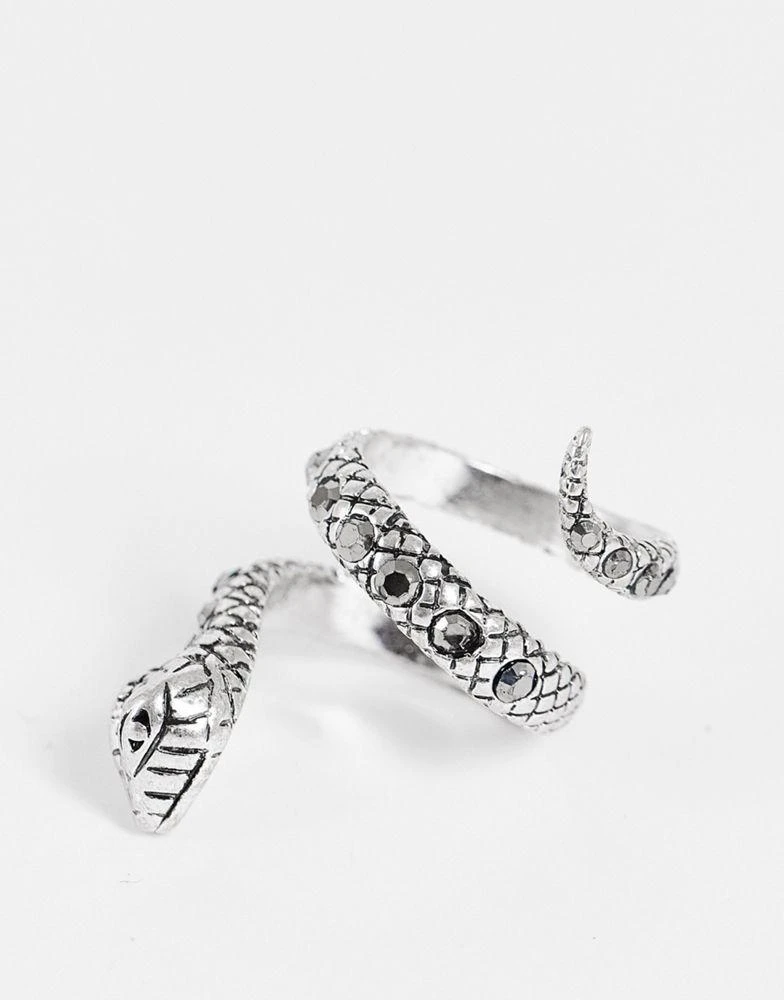 商品Reclaimed Vintage|Reclaimed Vintage inspired ring with snake design and stones in silver exclusive at ASOS,价格¥100,第2张图片详细描述