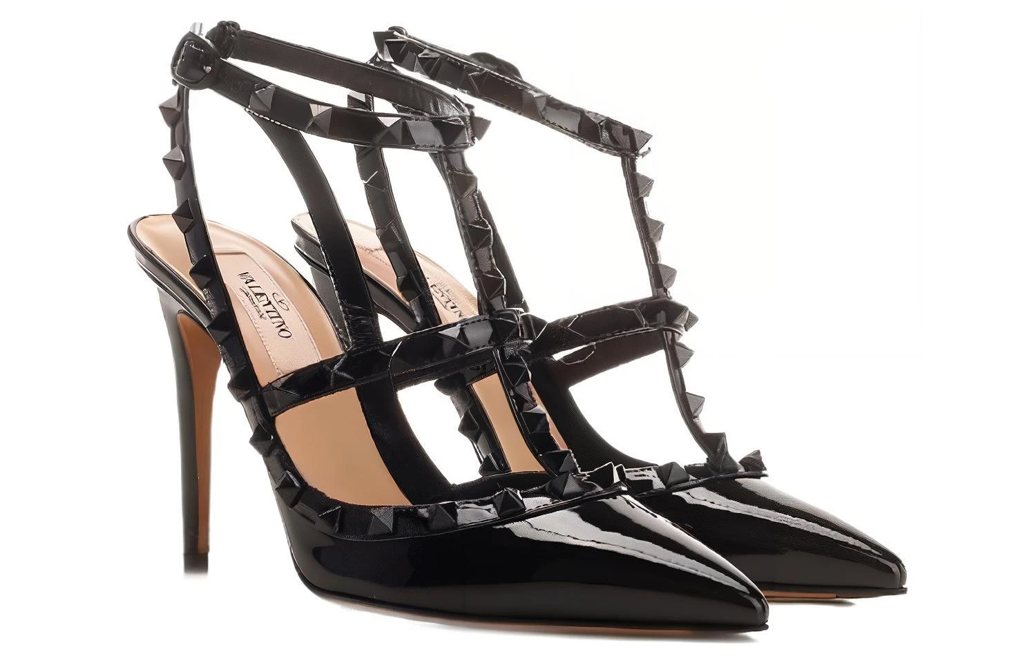 商品[国内直发] Valentino|华伦天奴 Rockstud 尖头铆钉 细跟 高跟鞋 女款 黑色,价格¥7409,第4张图片详细描述