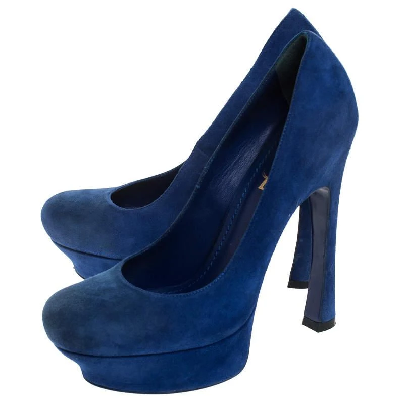 商品[二手商品] Yves Saint Laurent|Saint Laurent Paris Blue Suede Palais Platform Pumps Size 38.5,价格¥1384,第4张图片详细描述