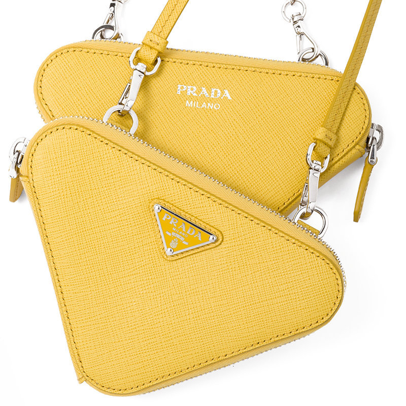 商品Prada|【预售3-7天】PRADA/普拉达 22新款 mini女士阳光黄saffiano皮革珐琅金属标志可拆卸肩带斜挎手拿包1NR015_053_F0377,价格¥7396,第8张图片详细描述