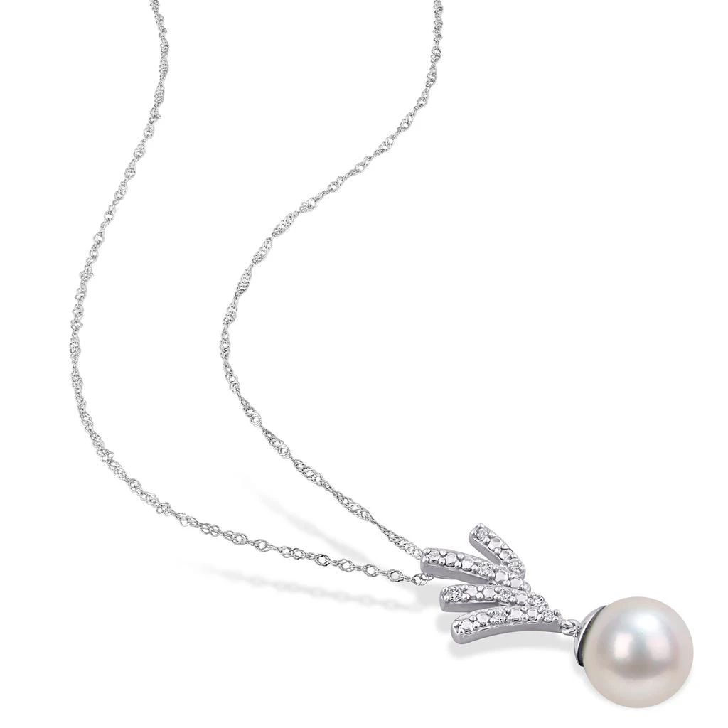 商品Mimi & Max|8-8.5mm Cultured Freshwater Pearl and 1/10ct TDW Diamond Pendant and Earring Set in 10k White Gold,价格¥2752,第4张图片详细描述