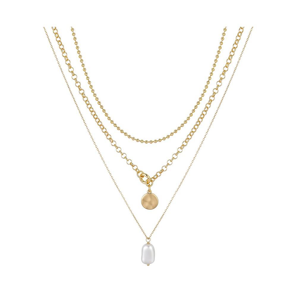 14K Gold Flash-Plated Imitation Pearl Layered Pendant Necklaces商品第1张图片规格展示