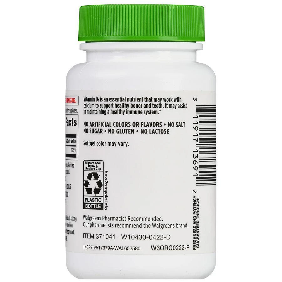 商品Walgreens|Vitamin D3 25 mcg (1000 IU) Softgels,价格¥111,第3张图片详细描述