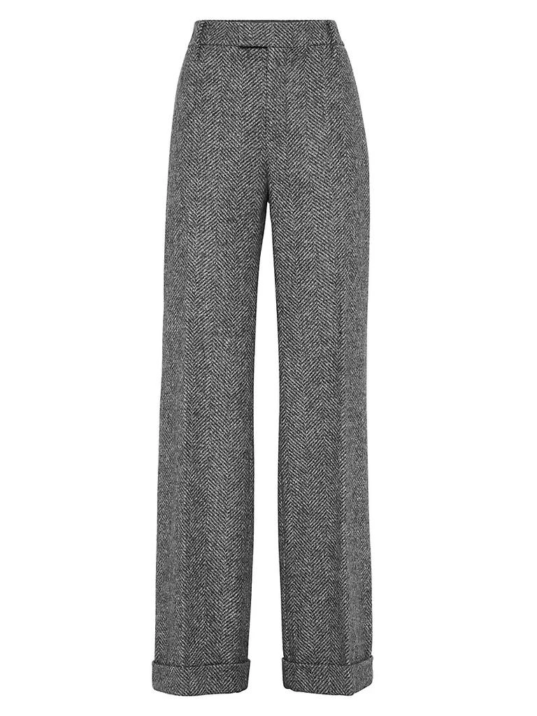 商品Brunello Cucinelli|Virgin Wool And Alpaca Chevron Loose Flared Trousers With Monili,价格¥19889,第1张图片