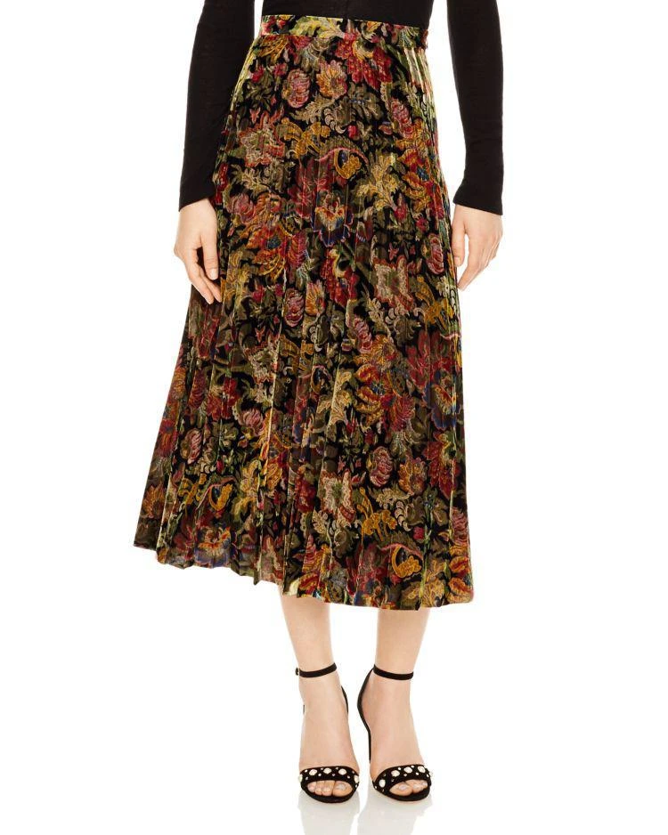 商品Sandro|Ellen Pleated Velvet Floral-Print Midi Skirt,价格¥1400,第1张图片