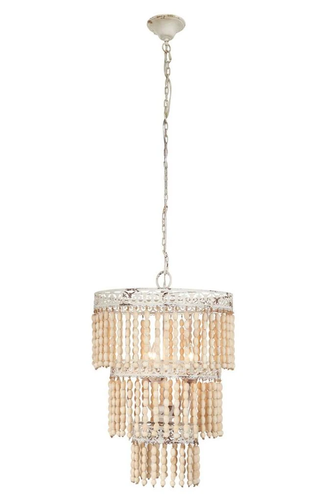 商品WILLOW ROW|Tiered White Metal & Light Brown Wood Bead Chandelier,价格¥1575,第1张图片