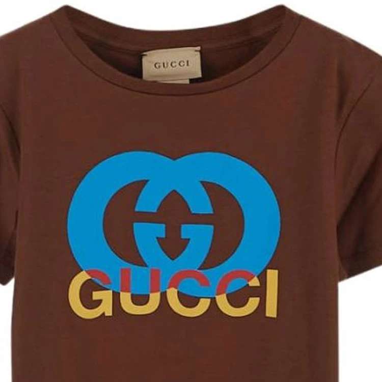 商品[国内直发] Gucci|古驰T恤 SS23 品牌Logo字母印花圆领短袖 棕色 儿童款,价格¥1134,第4张图片详细描述