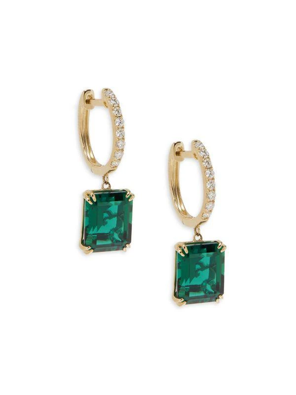 商品Effy|14K Yellow Gold, Lab Grown Diamond & Lab Grown Emerald Drop Earrings,价格¥7566,第1张图片