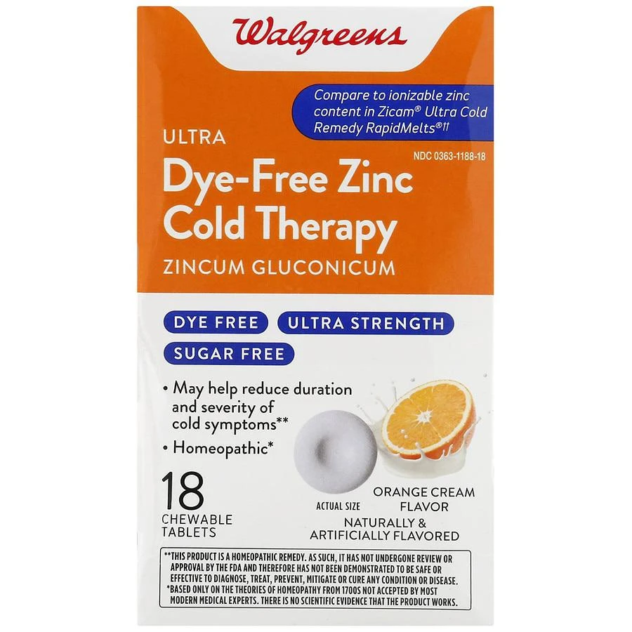 商品Walgreens|Ultra Dye-Free Zinc Cold Therapy Chewable Tablets Orange Cream,价格¥48,第1张图片