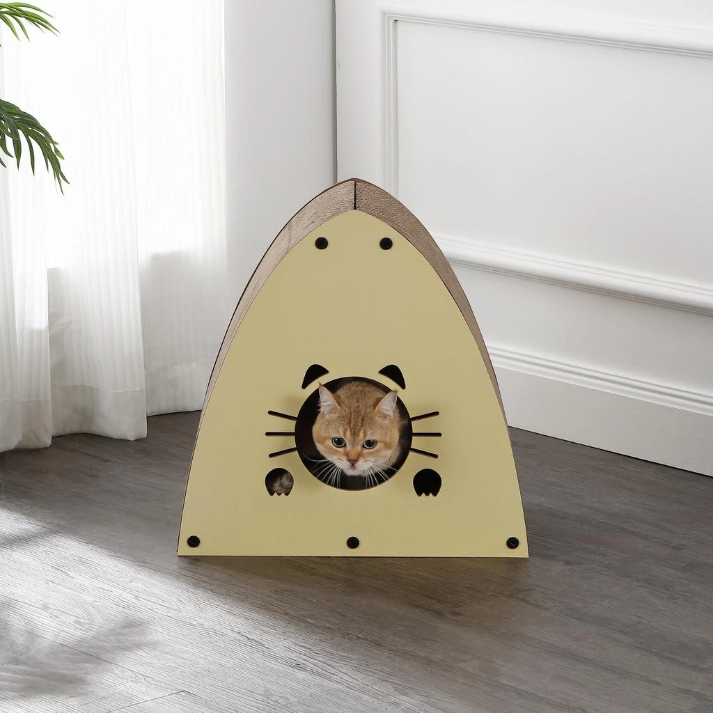 商品THE LICKER STORE|Koko 19" Modern Cardboard Triangle Cat Cave Scratcher with Catnip, Almond,价格¥532,第1张图片