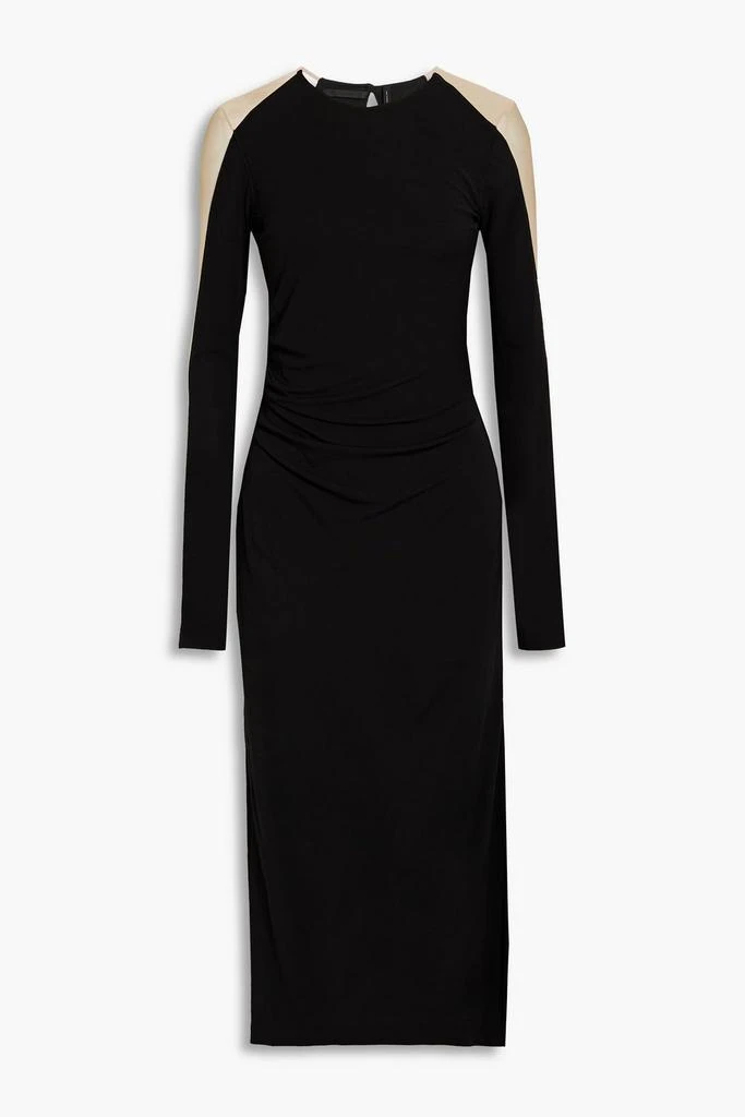 商品Helmut Lang|Mesh-paneled ruched jersey midi dress,价格¥1572,第1张图片