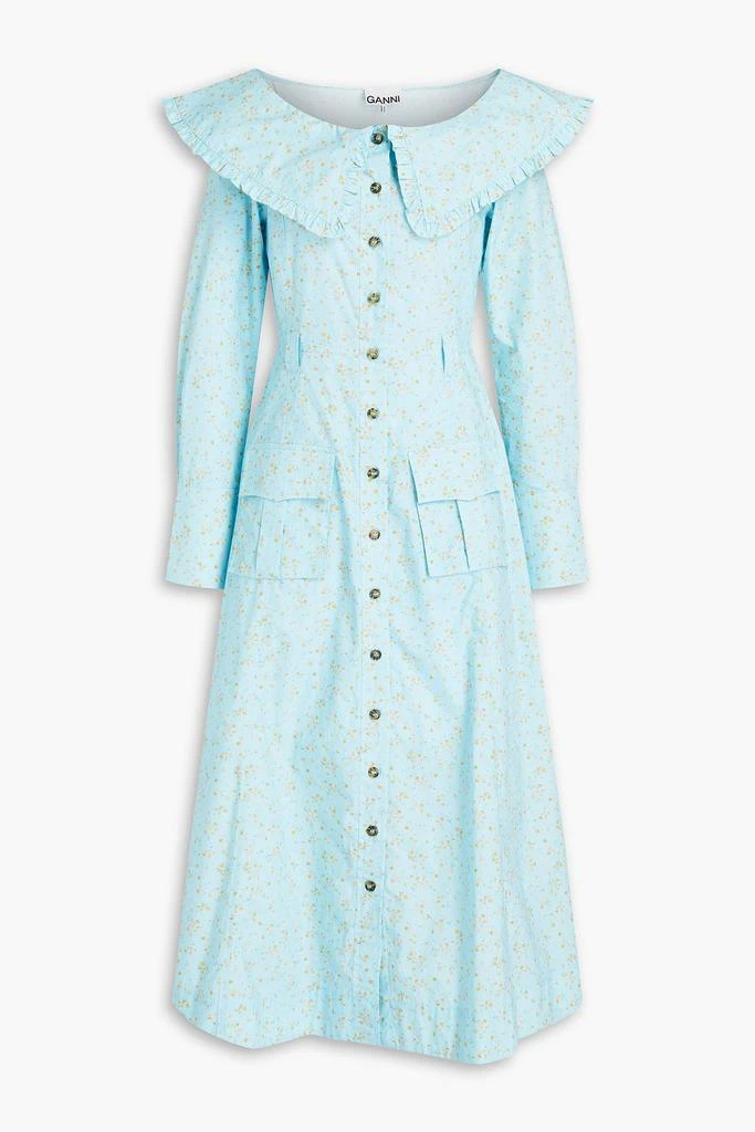 商品Ganni|Ruffle-trimmed floral-print organic cotton-poplin midi dress,价格¥516,第1张图片