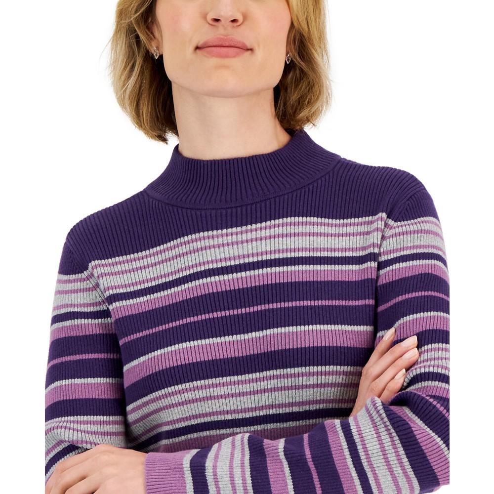 Women's Striped Cotton Mock Neck Sweater, Created for Macy's商品第3张图片规格展示