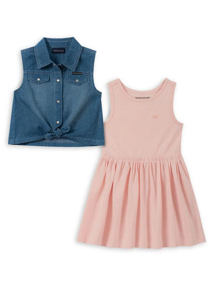 商品Calvin Klein|Little Girl's 2-Piece Denim Dress Set,价格¥152,第2张图片详细描述