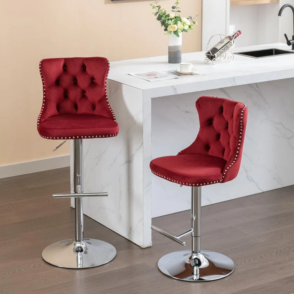 商品Streamdale Furniture|Streamdale Adjustable Swivel Barstools Set in Wine Red,价格¥1604,第1张图片