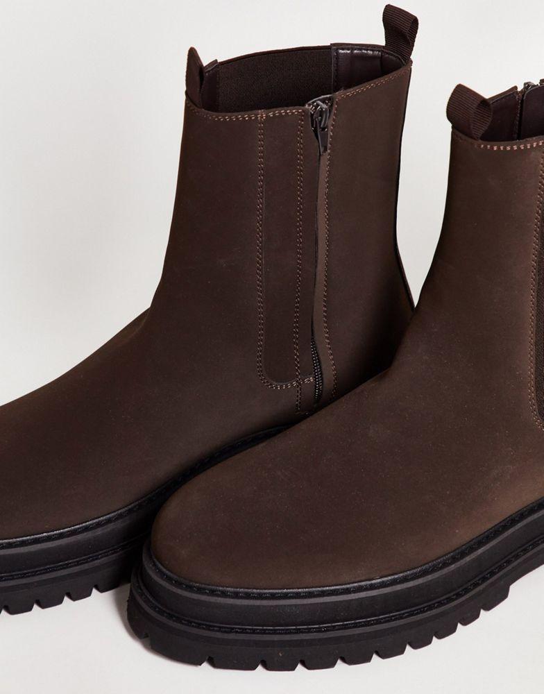 ASOS DESIGN chunky calf boot in brown faux leather商品第2张图片规格展示