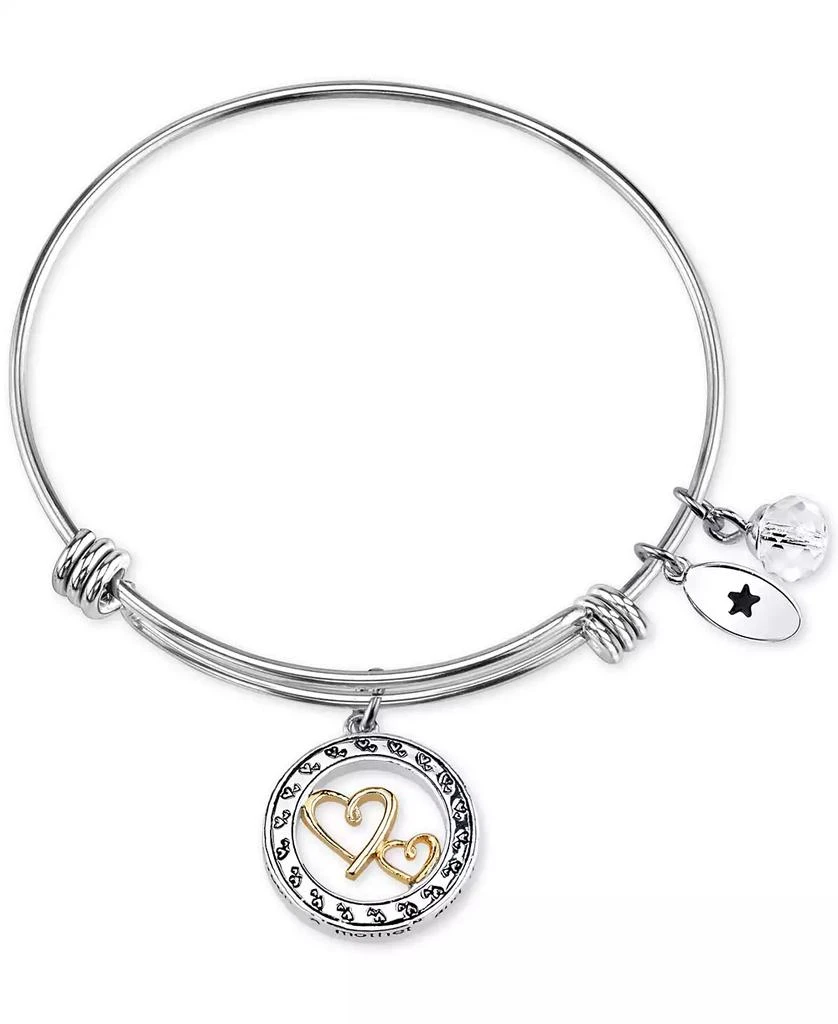 商品Unwritten|Two-Tone Double Heart Mother Daughter Charm Bangle Bracelet in Stainless Steel with Silver Plated Charms,价格¥103,第1张图片