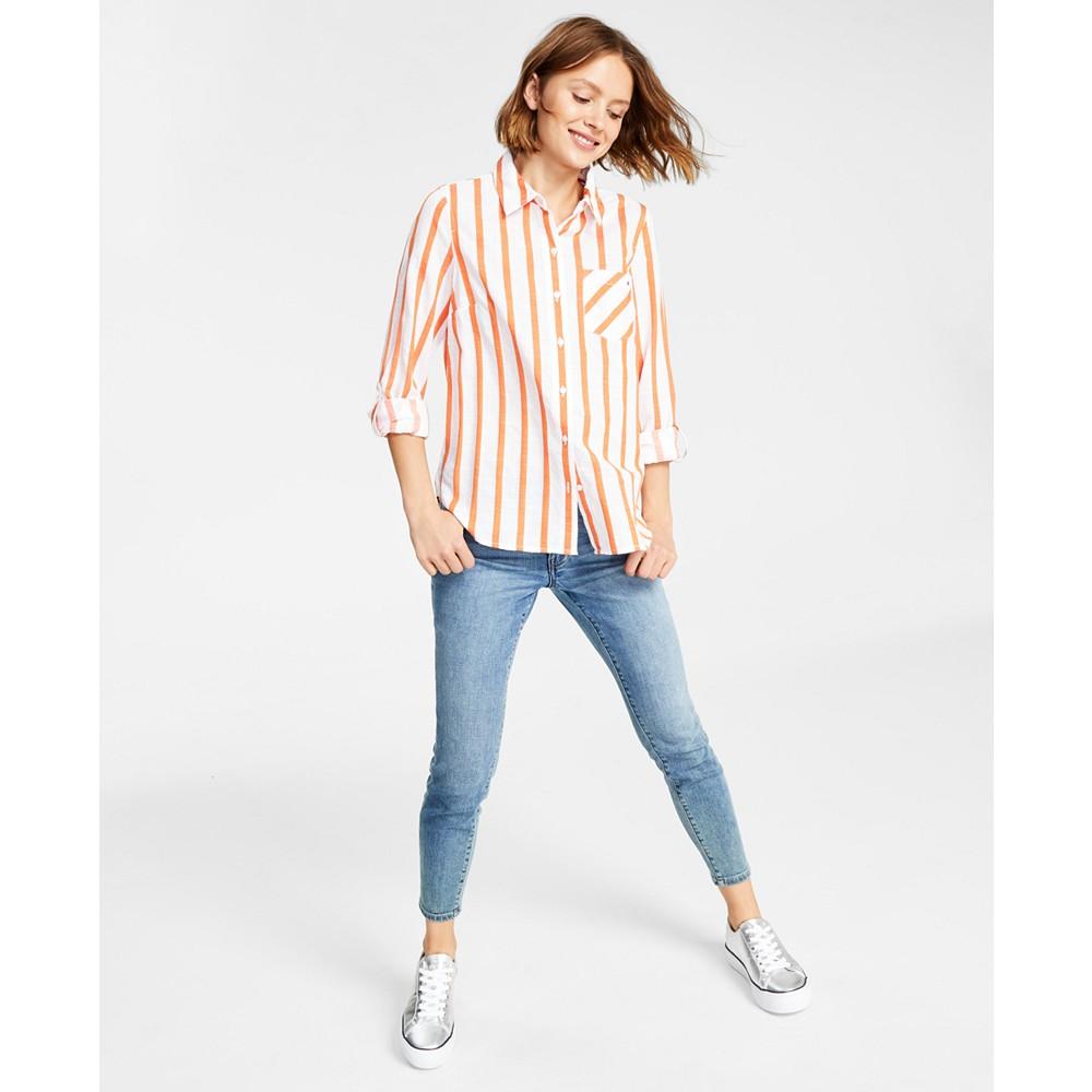 Women's Cotton Striped Roll-Tab Shirt商品第1张图片规格展示