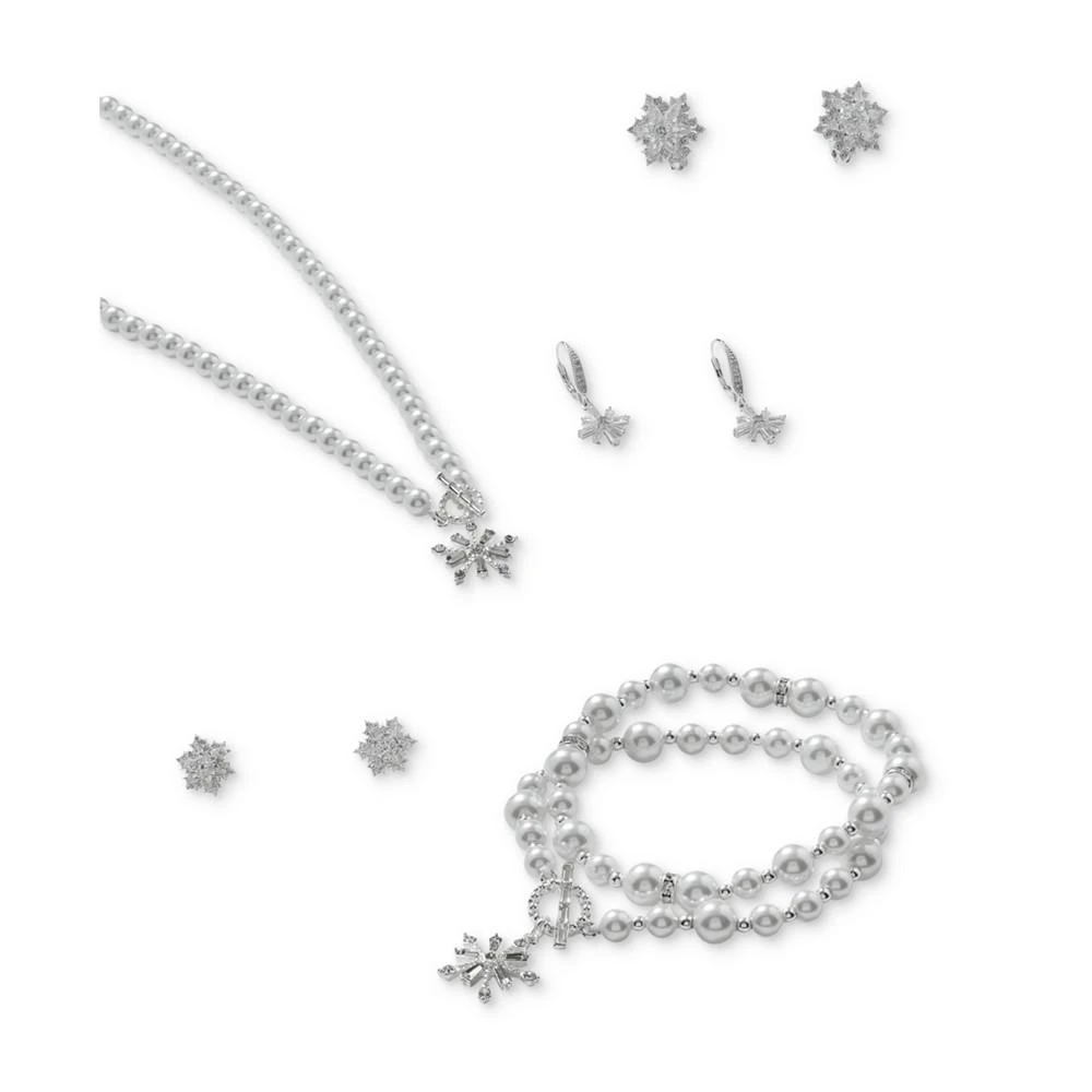 商品Anne Klein|Silver-Tone Mixed Crystal Snowflake & Imitation Pearl Fringe Clip-On Statement Earrings,价格¥238,第2张图片详细描述