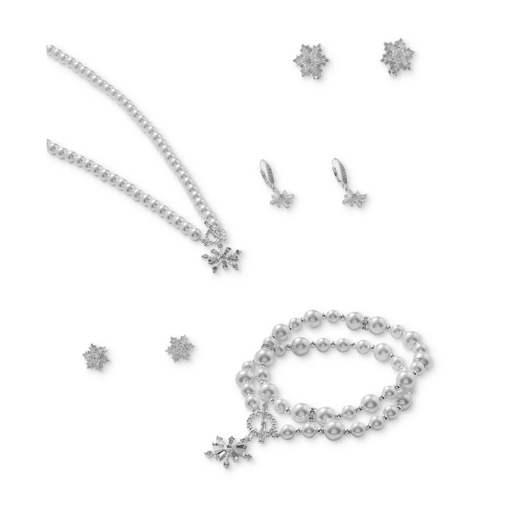 商品Anne Klein|Silver-Tone Mixed Crystal Snowflake & Imitation Pearl Fringe Clip-On Statement Earrings,价格¥87,第2张图片详细描述