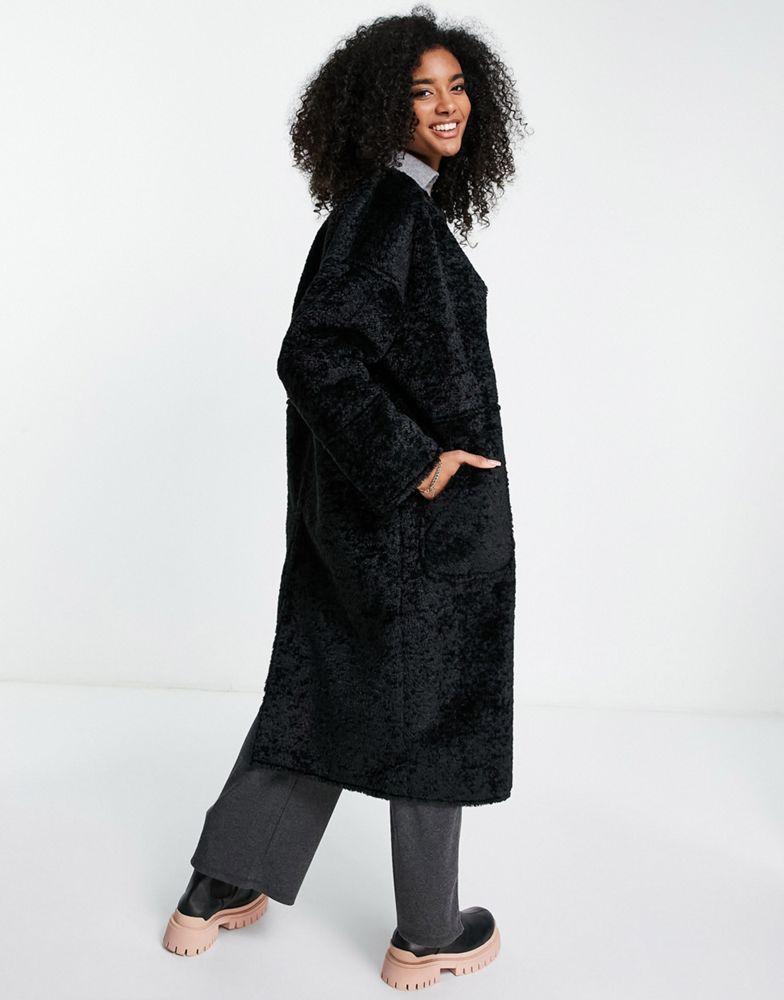 商品Topshop|Topshop collarless borg coat in black,价格¥313,第4张图片详细描述