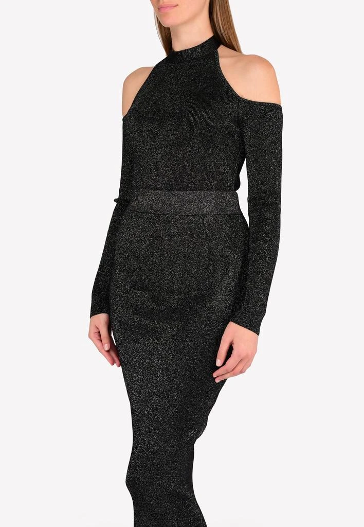 商品CUSHNIE|Halter Neck Cold-Shoulder Metallic-Knit Bodysuit,价格¥3410,第3张图片详细描述