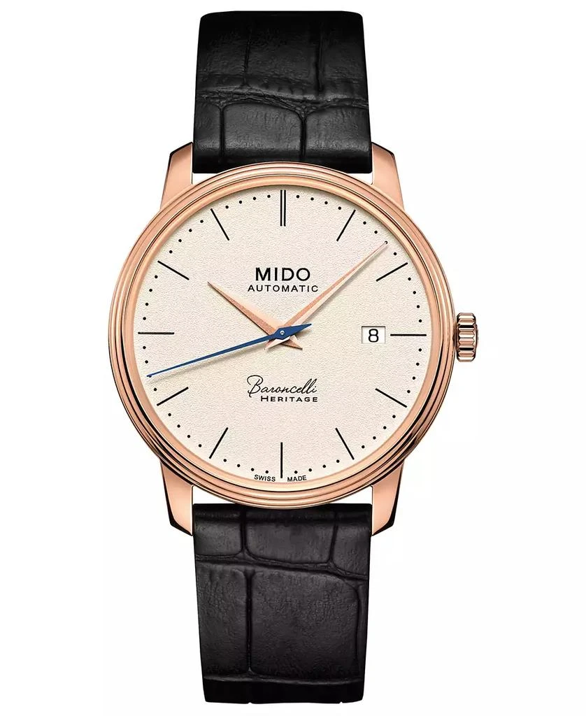 商品MIDO|Men's Swiss Automatic Baroncelli III Heritage Black Leather Strap Watch 39mm,价格¥8659,第1张图片