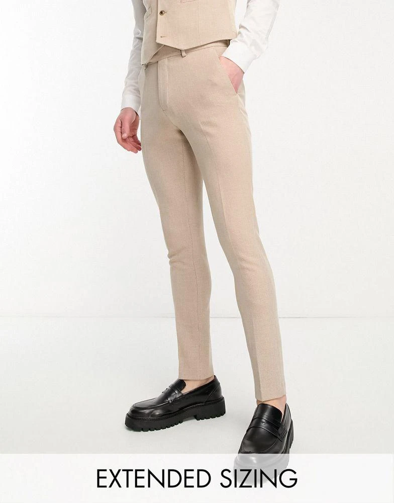 商品ASOS|ASOS DESIGN wedding skinny suit trousers in linen mix in micro texture in brown,价格¥97,第1张图片