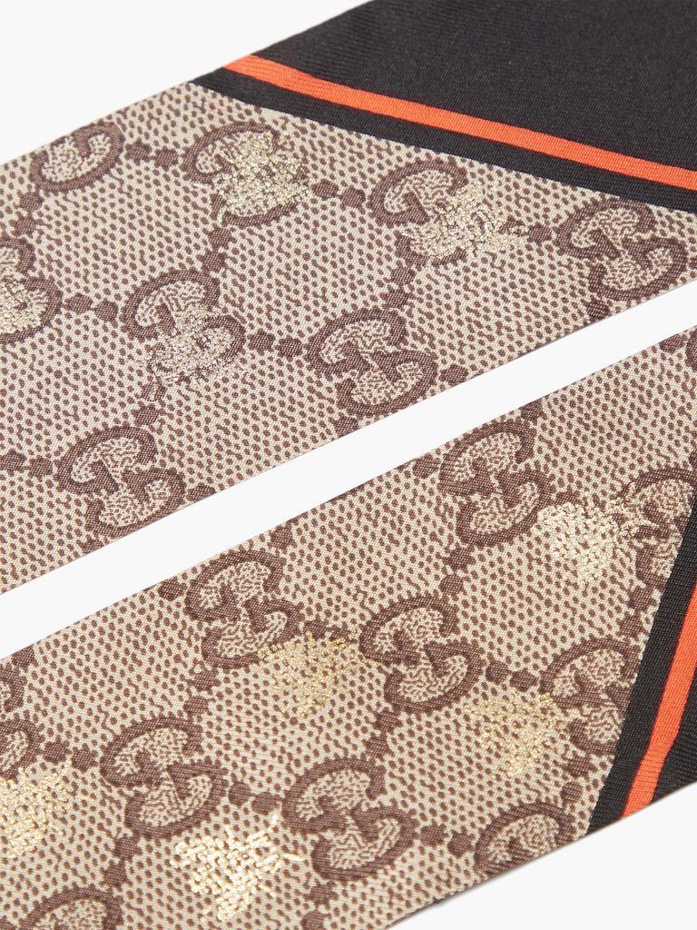 商品Gucci|GG and bee-jacquard silk-twill scarf,价格¥1410,第4张图片详细描述