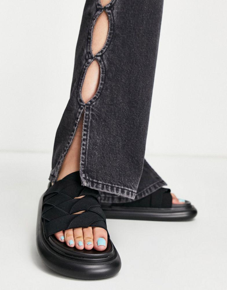 Topshop Pio elastic footbed mule sandal in black商品第2张图片规格展示