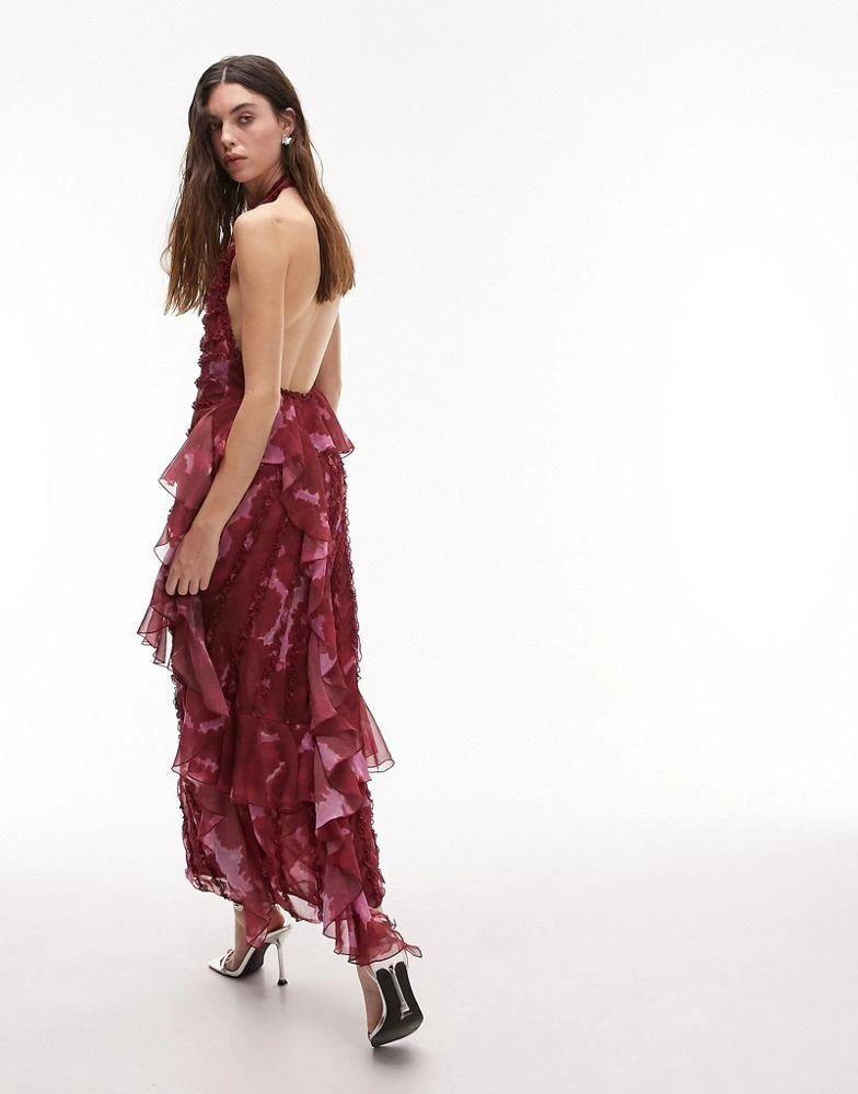 商品Topshop|Topshop ruffle detail halterneck midi dress in pink print,价格¥769,第2张图片详细描述