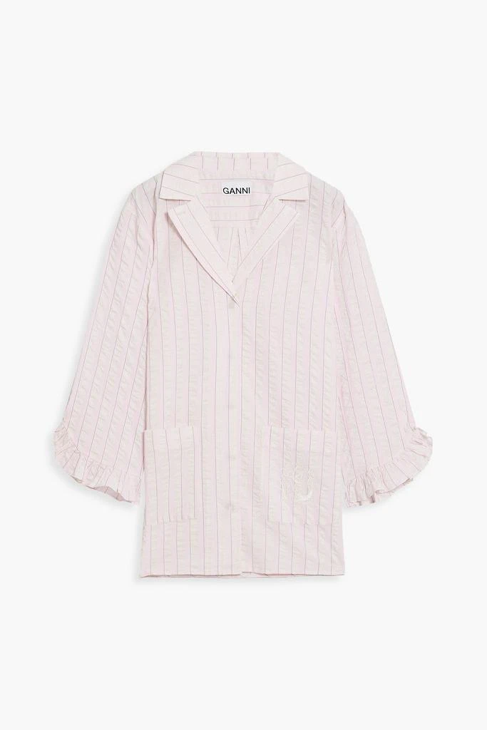 商品Ganni|Ruffled striped cotton-seersucker pajama top,价格¥545,第1张图片