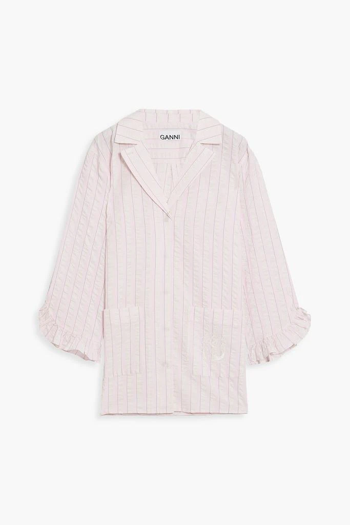 商品Ganni|Ruffled striped cotton-seersucker pajama top,价格¥555,第1张图片