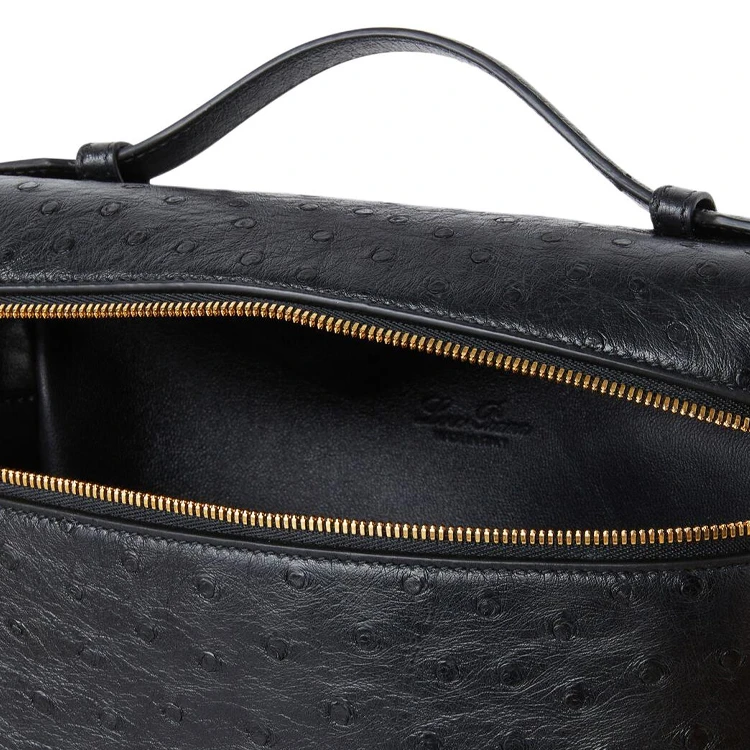 商品[国内直发] Loro Piana|ExtraPocket 可调节肩带拉链开合 鸵鸟皮革 背包双肩包 女款 黑色,价格¥47571,第6张图片详细描述