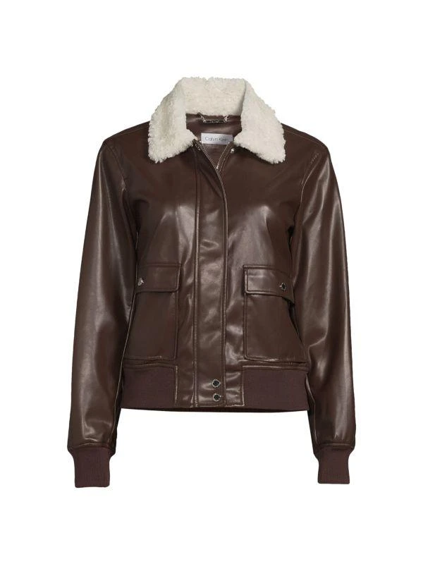 商品Calvin Klein|Faux Fur Trim & Faux Leather Jacket,价格¥346,第3张图片详细描述