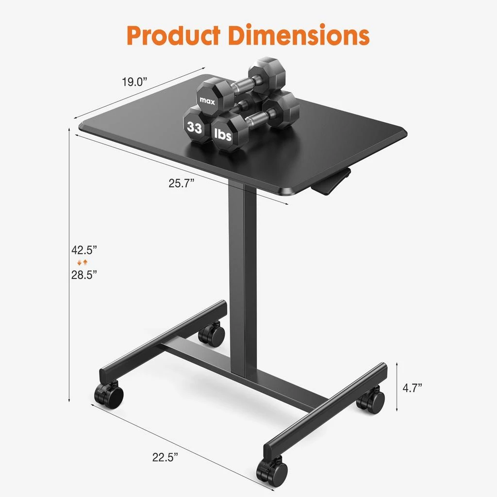 商品Streamdale Furniture|Streamdale Small Mobile Rolling Standing Desk Rolling Desk Laptop Computer,价格¥794,第2张图片详细描述