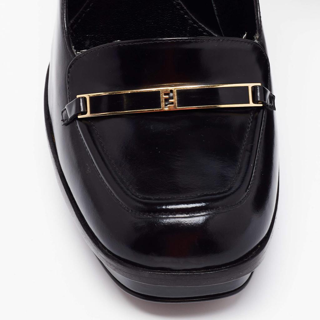 Fendi Black Glossy Leather FF Loafer Platform Pumps Size 38.5商品第7张图片规格展示
