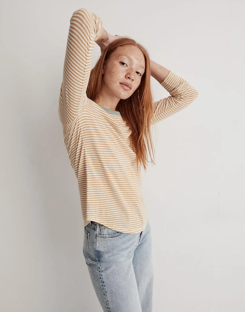 商品Madewell|Whisper Cotton Rib-Crewneck Long-Sleeve Ringer Tee in Keene Stripe,价格¥237,第2张图片详细描述