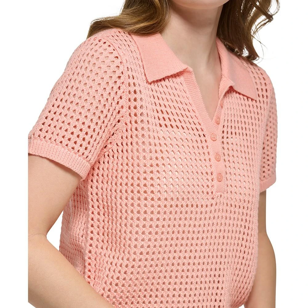 商品Calvin Klein|Women's Cotton Open-Stitch Polo Shirt,价格¥269-¥358,第4张图片详细描述