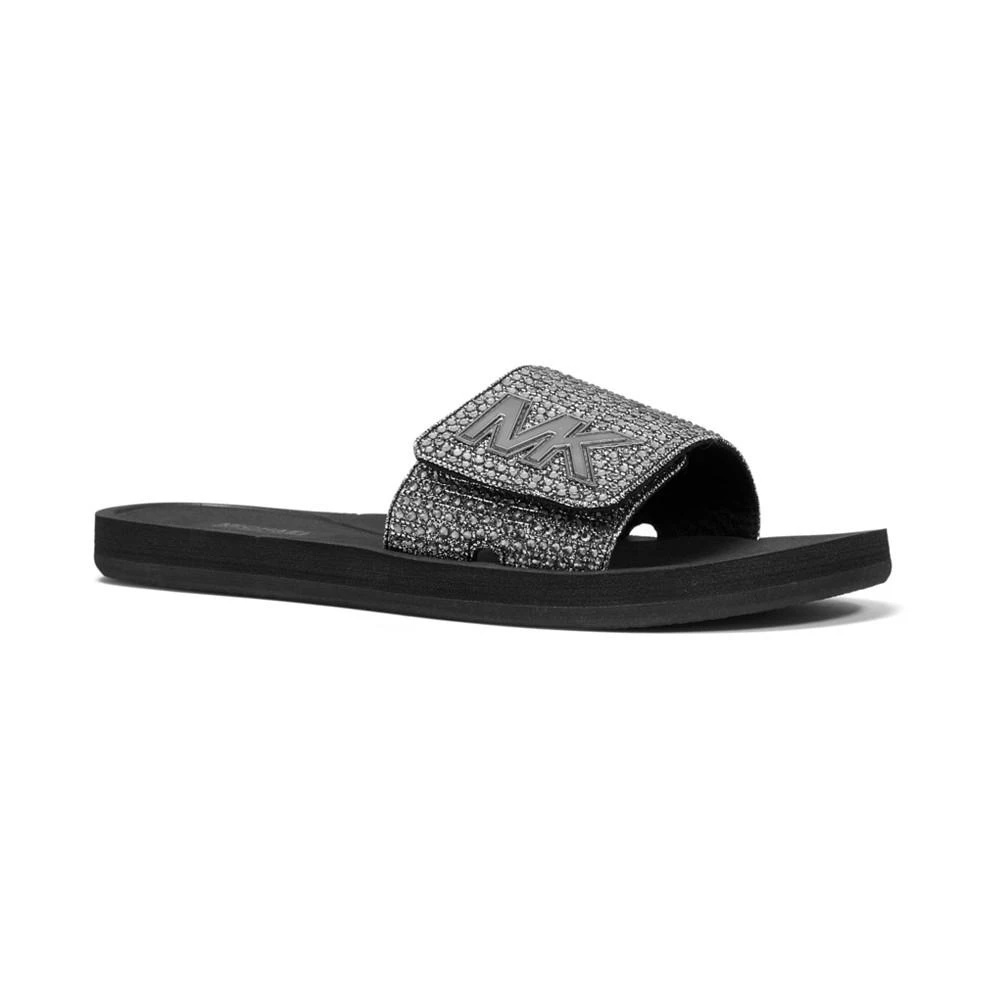 商品Michael Kors|Women's Rhinestone MK Logo Pool Slide Sandals,价格¥255,第1张图片