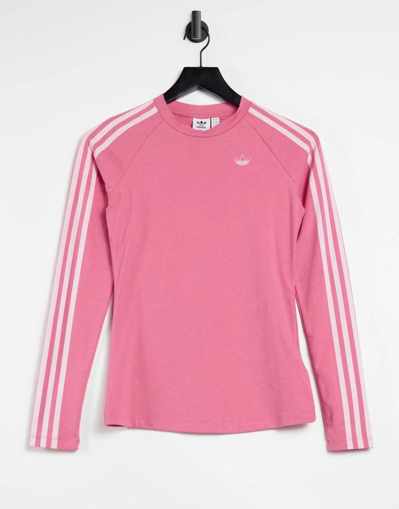 商品Adidas|adidas Originals Fakten three stripe logo fitted long sleeve top in hazy rose,价格¥170,第1张图片