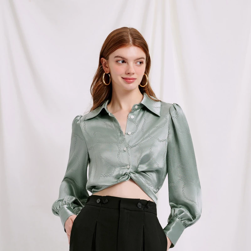 Briella青瓷色缎面链条印花衬衫 | Briella Blouse - Sage 商品