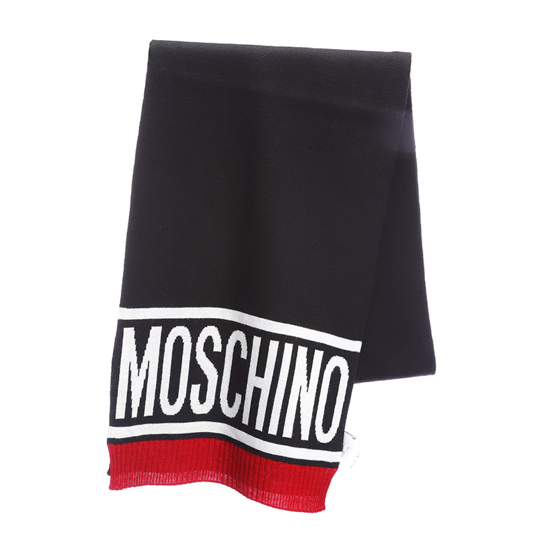 MOSCHINO/莫斯奇诺 男女同款 黑色logo图案红边围巾50183M5539 016商品第3张图片规格展示