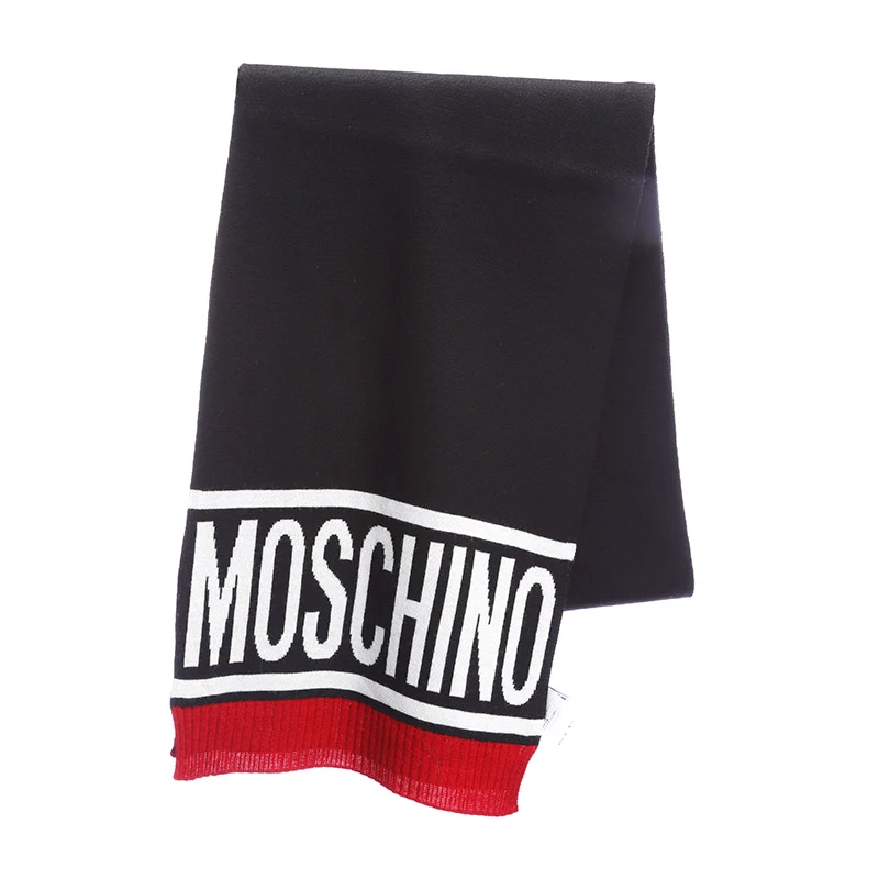 MOSCHINO/莫斯奇诺 男女同款 黑色logo图案红边围巾50183M5539 016 商品