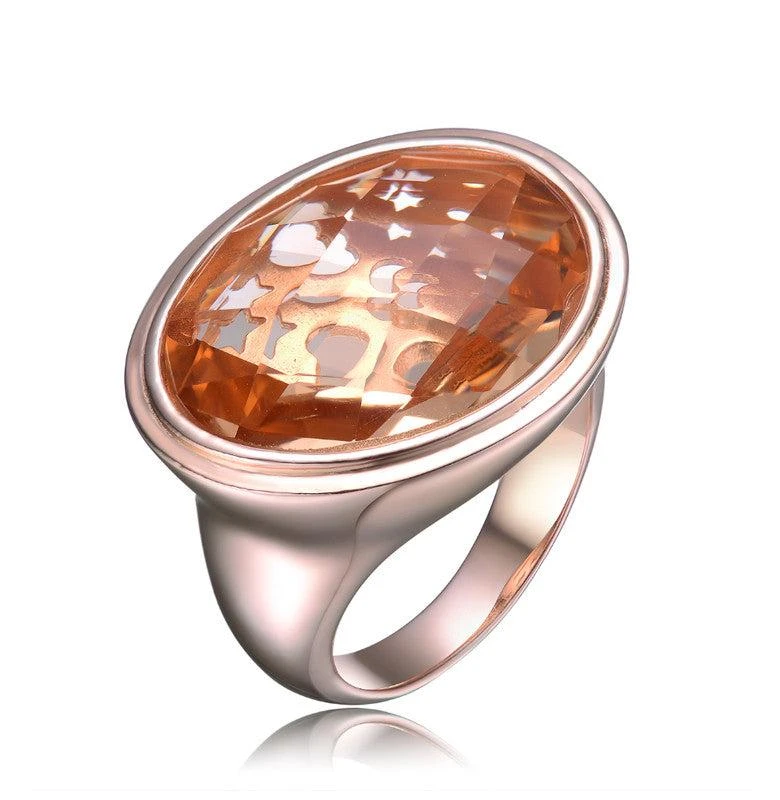 商品Genevive|GENEVIVE Sterling Silver Rose Gold Plated Morganite Cubic Zirconia Cocktail Ring,价格¥680,第1张图片