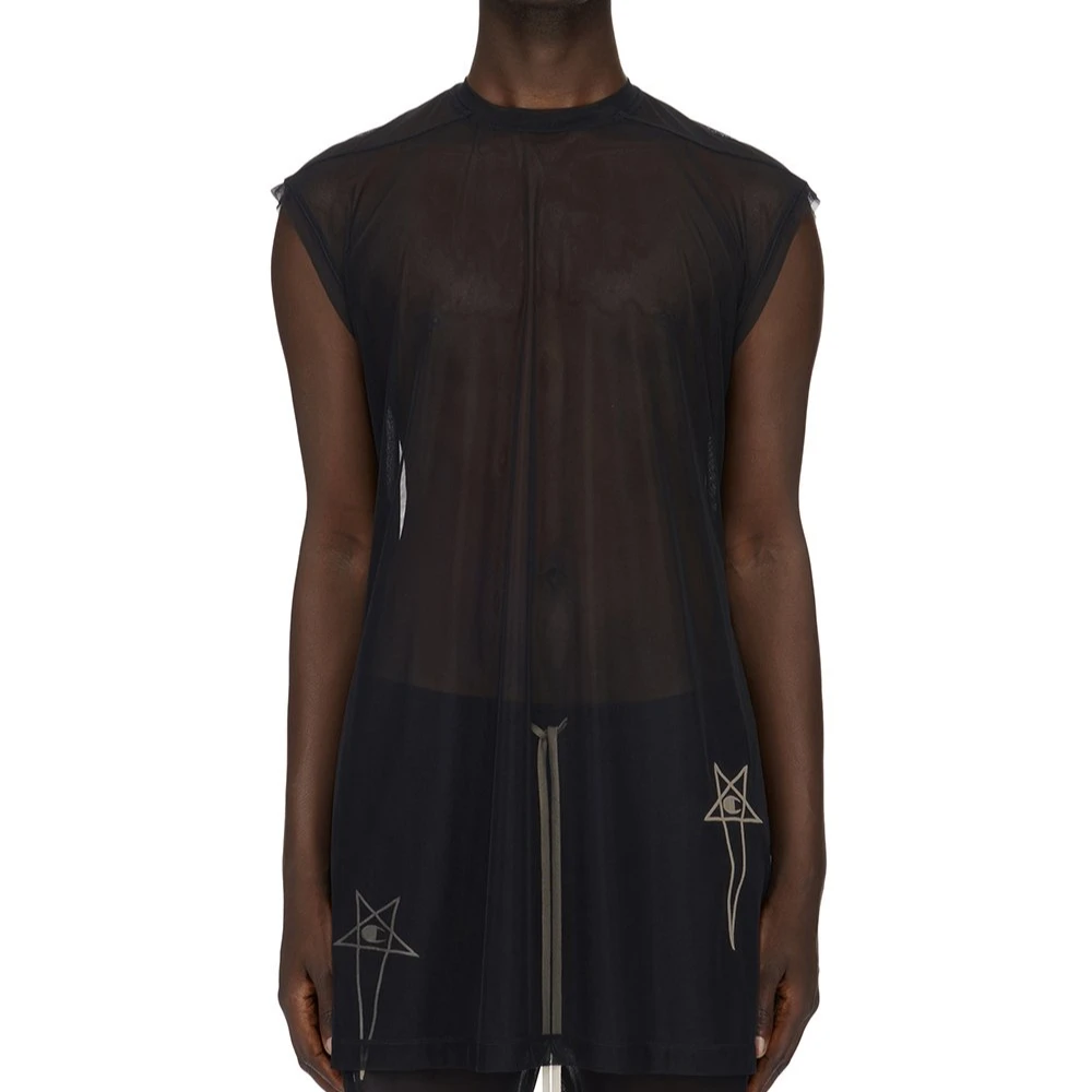 商品[国内直发] Rick Owens|[预售3天]x Champion 联名款 SS24 3D刺绣五角星徽标罗纹圆领网布背心 男款 黑色,价格¥2181,第1张图片