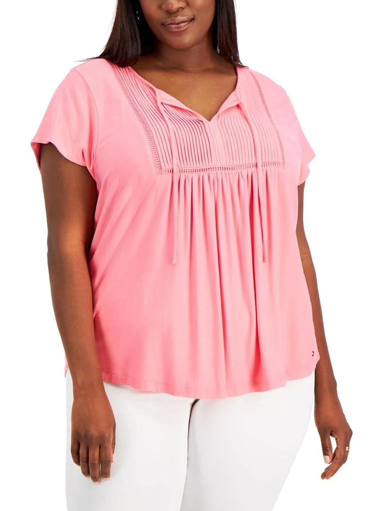 商品Tommy Hilfiger|Plus Womens Pintuck Cap Sleeve T-Shirt,价格¥133,第1张图片