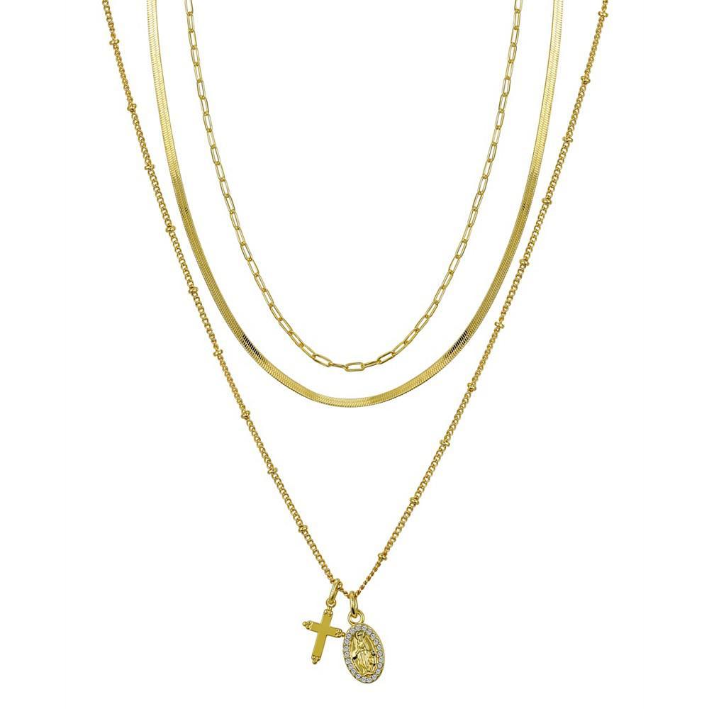 商品Unwritten|14K Gold Flash-Plated Crystal Virgin Mary and Cross Charms, Chain Necklace Set,价格¥215,第1张图片