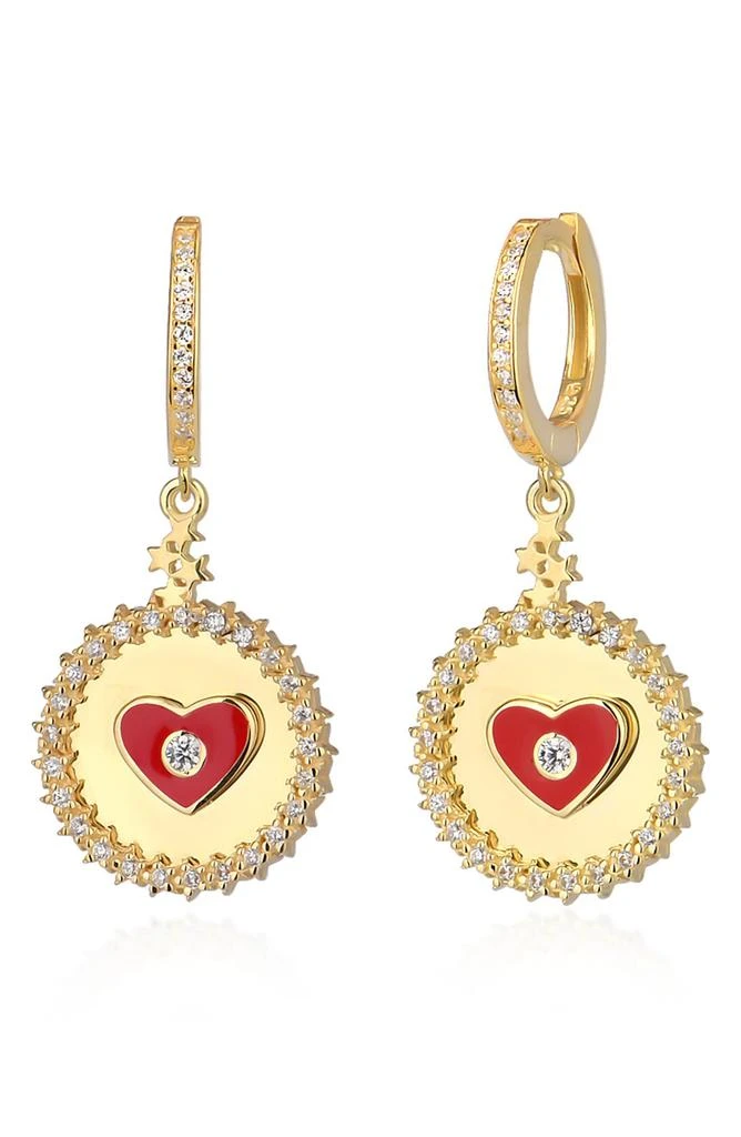 商品Gabi Rielle|14K Gold Plated Sterling Silver CZ Enamel Heart Drop Huggie Earrings,价格¥346,第1张图片